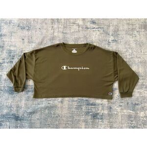 Champion Green Waffle Knit Cropped Sweatshirt Medium